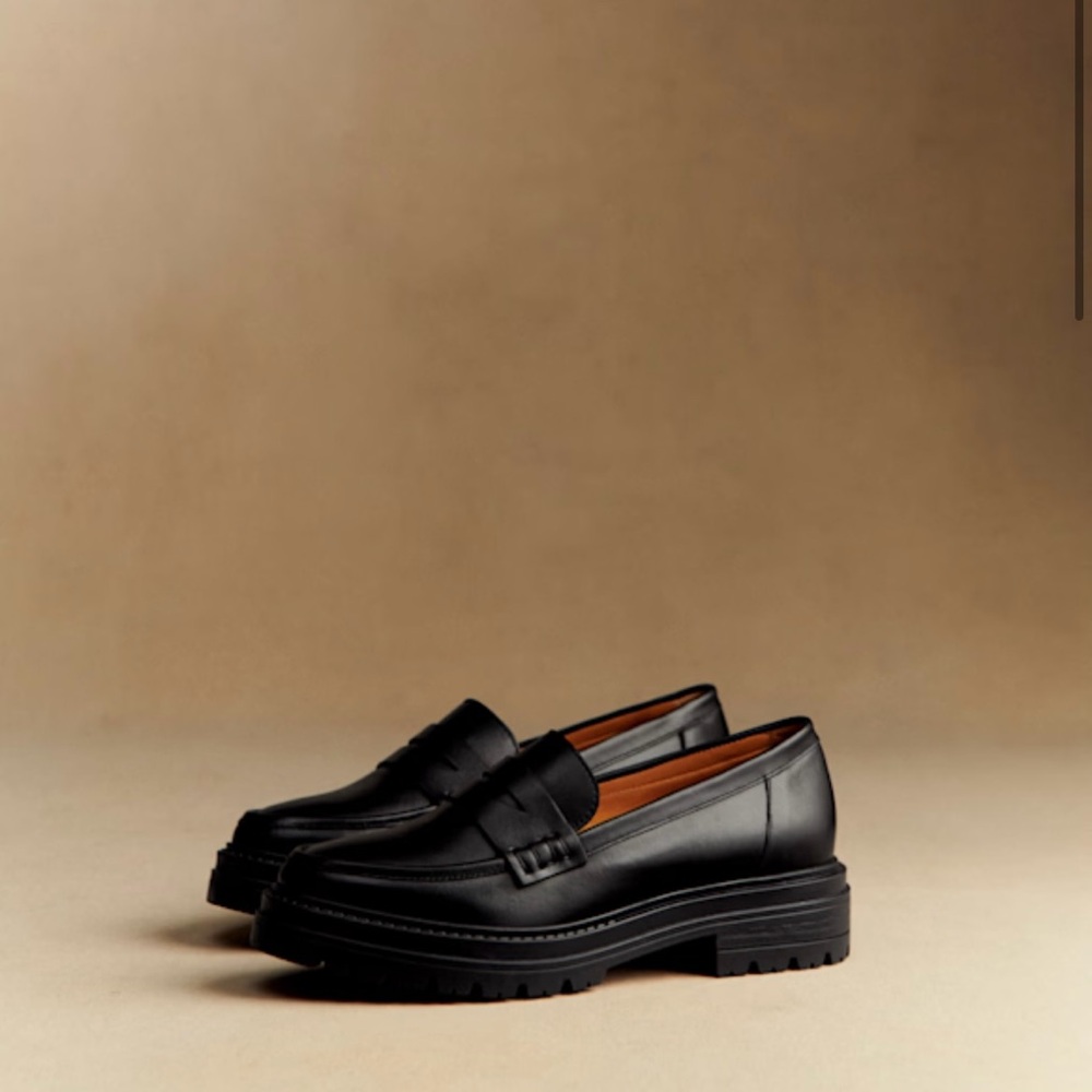 Sezane Smooth Black Albane Leather Loafers Size 38